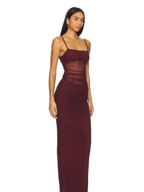 superdown Burgundy Sheer Ruched Maxi Dress